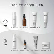 Een HOW TO LAYER-diagram voor een skincare routine toont zowel een ochtend- als avondroutine van Medik8.
De AM-routine omvat: Cleanse met Clarifying Foam, Vitamin C met C-Tetra, Moisturise met Balance Moisturiser en Sunscreen met Advanced Day Total Protect.
De PM-routine omvat: Cleanse met Clarifying Foam, Direct Acid met Glycolic Acid Activator, Vitamin A met Crystal Retinal en Moisturise met Advanced Night Restore.
